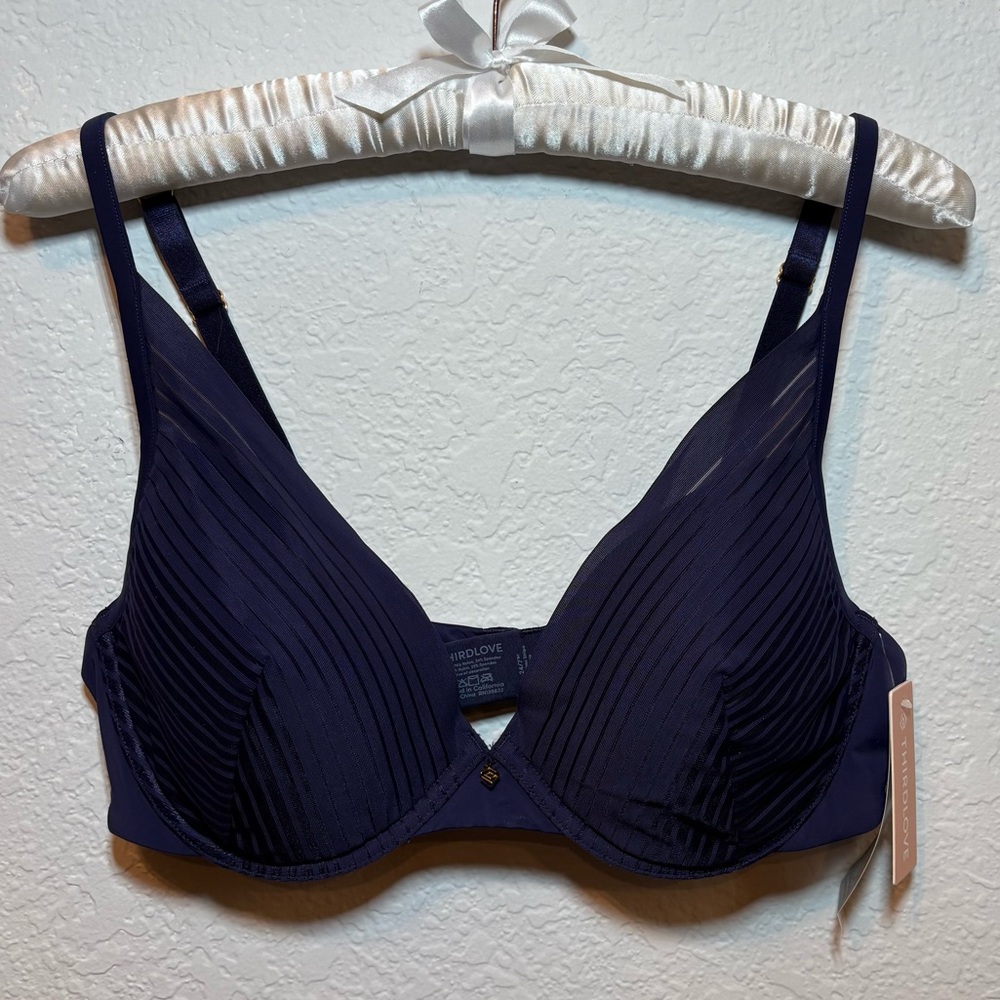 Third Love Dark Navy Blue Seamless Stripe Plunge 38B